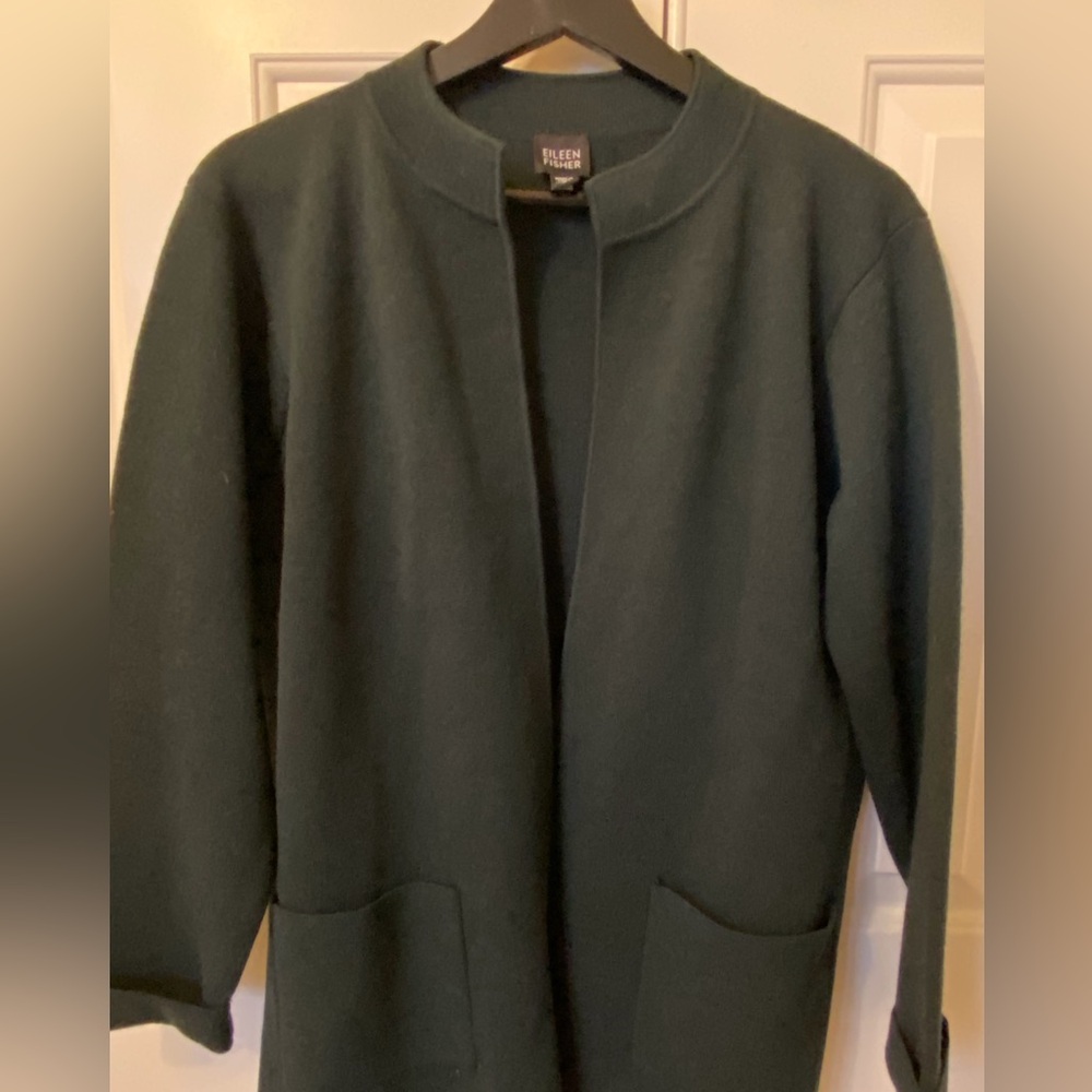 Eileen Fisher open front cardigan, hunter green